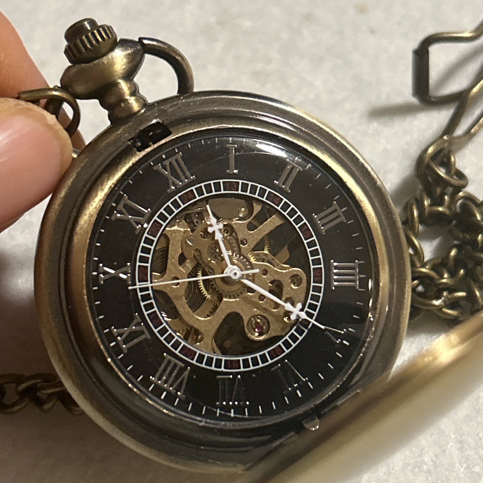 Men’s Pocket Watch Mechanical Black Steampunk Skeleton Retro Chain Luxury Dial