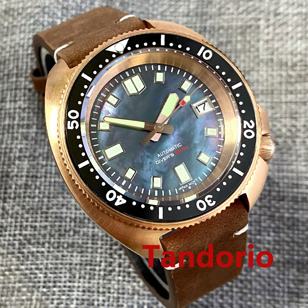 44mm Tandorio Mother of pearl Solid Full Cusn8 Bronze NH35A 20ATM Men Watch Date