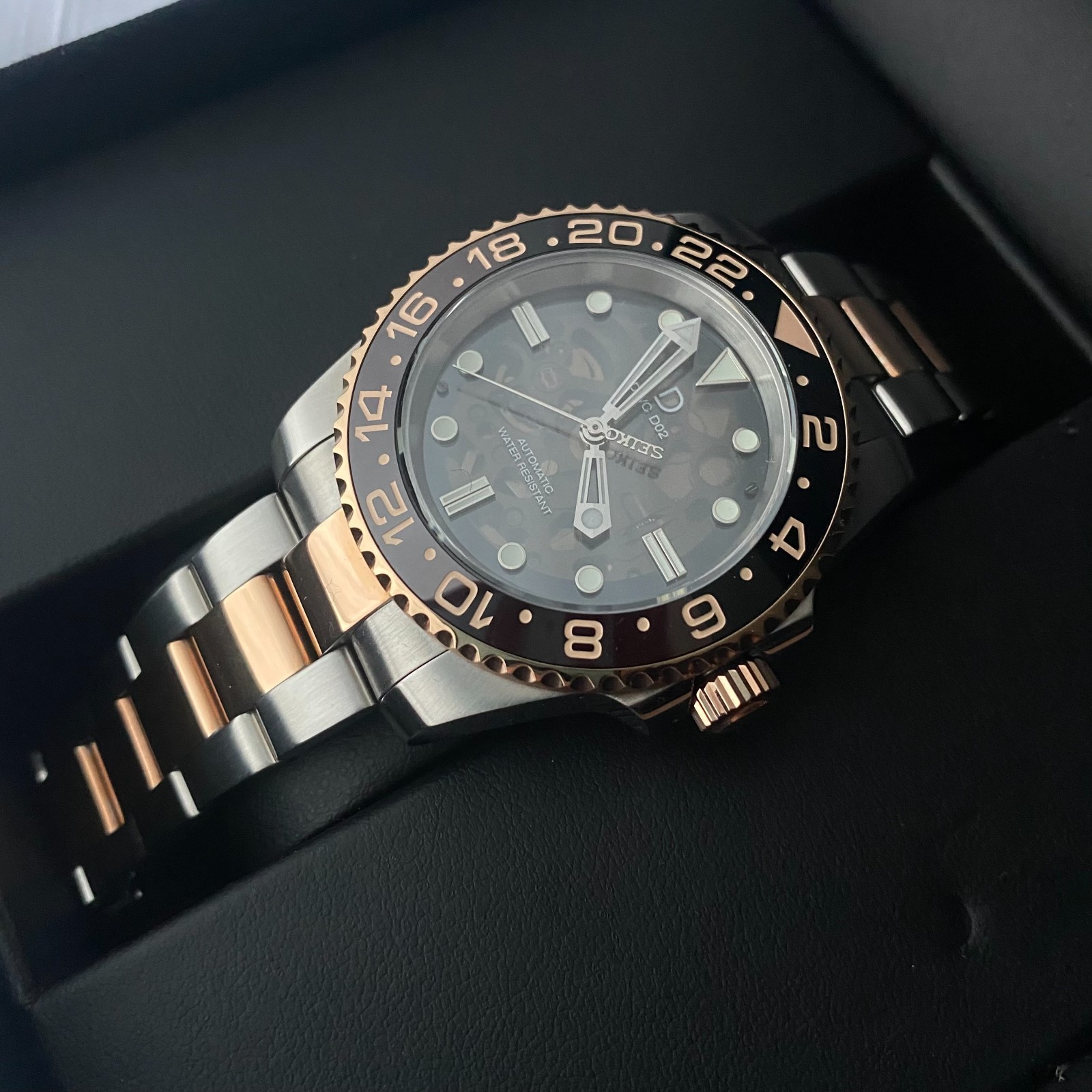 Rootbeer Skeleton Dial Diver Watch with NH72 Movement 40mm Sapphire Crystal