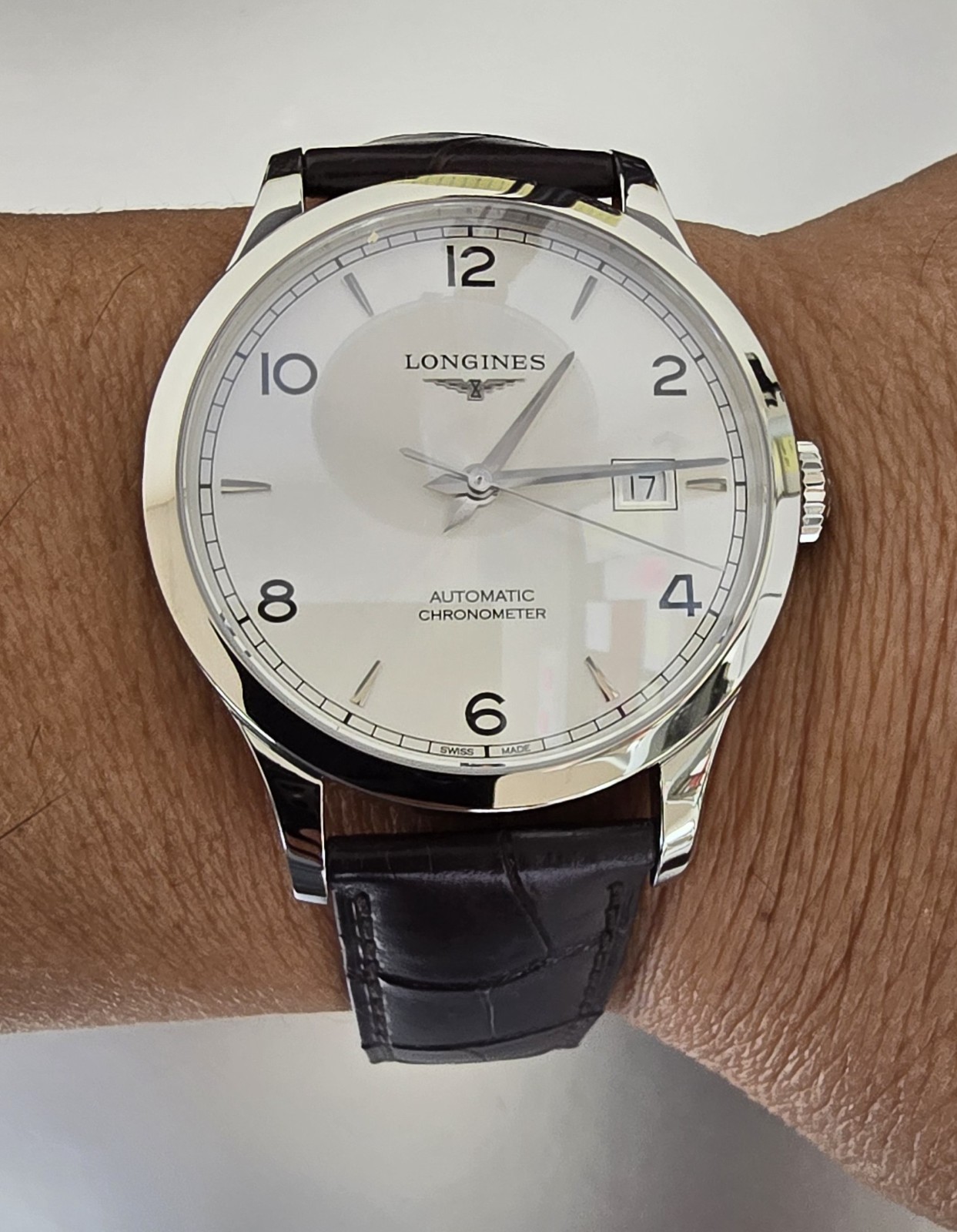 Longines Record 40MM Silver Dial Leather Men’s Watch L28214762 / L2.821.4.76.2