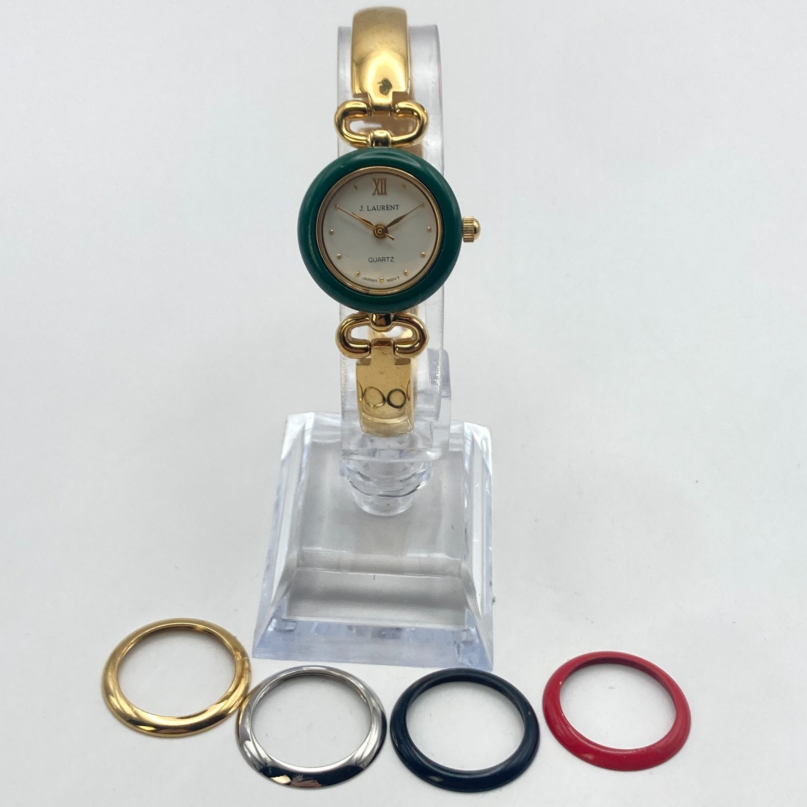 J Laurent Women’s Watch Interchangeable Bezels Gold Tone 22mm New Battery 6.5″