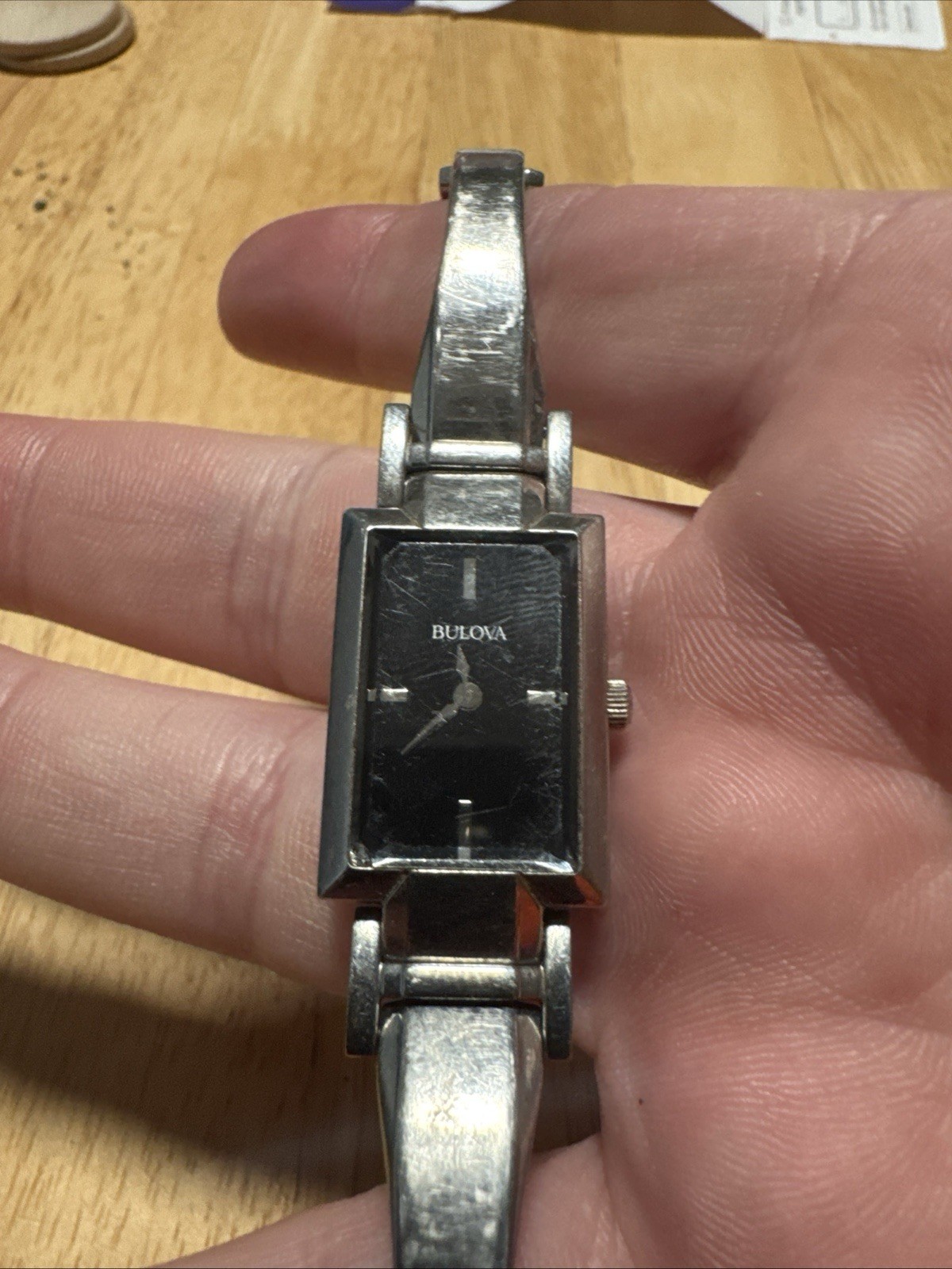 Bulova Classic Women’s Watch 96L138 Black Dial Silver Tone Bangle & Link Works