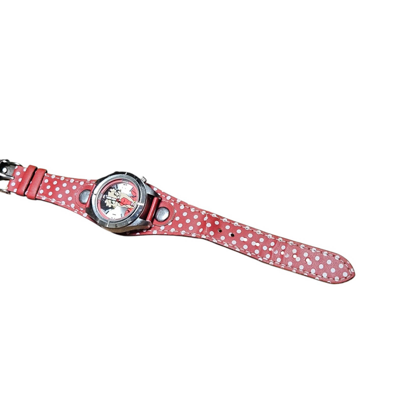 Betty Boop Red White Polka Dot Strap Band Faux Leather Wrist Watch Needs Battery