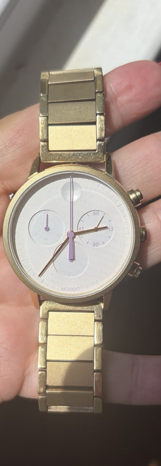 Movado Face Women’s Swiss Quartz Chronograph Gold Bracelet White Dial 28mm