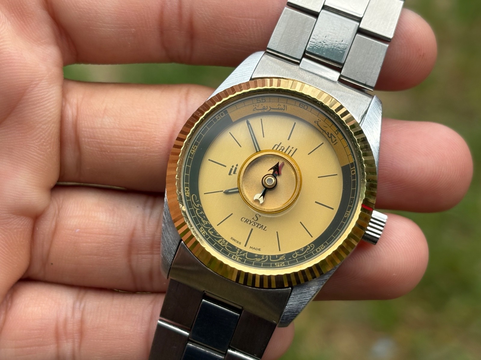 Rare Swiss made Dalil Crystal Muslim Islamic Manual winding Men watch.