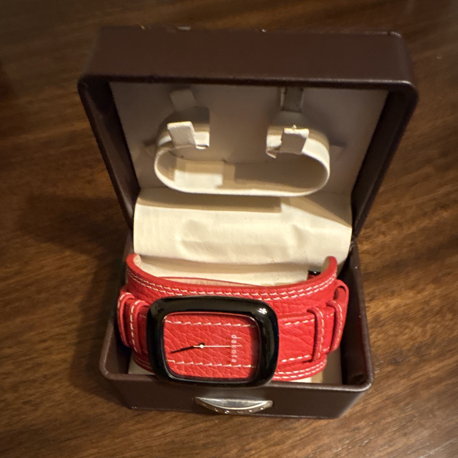 Dakota Women’s Quartz Analog Watch Red Dial Black Rectangle Case Leather w/ Box