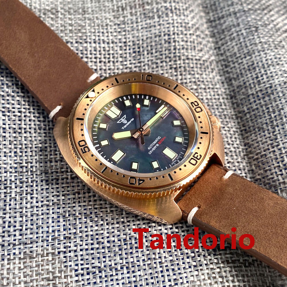 44mm Tandorio Mother of pearl Solid Full Cusn8 Bronze NH35A 20ATM Men Watch Date