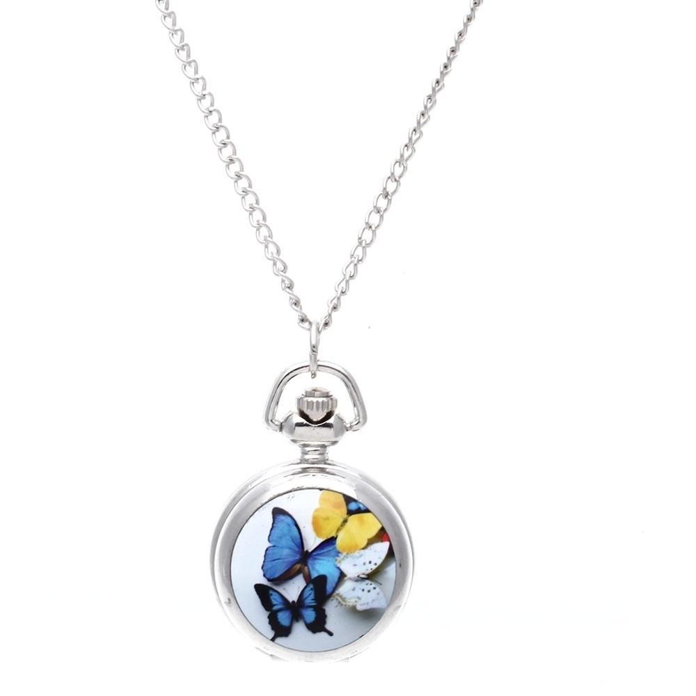 Lady Locket Pendant Quartz Watch Necklace Chain Vintage Butterfly [Watch] F9O3