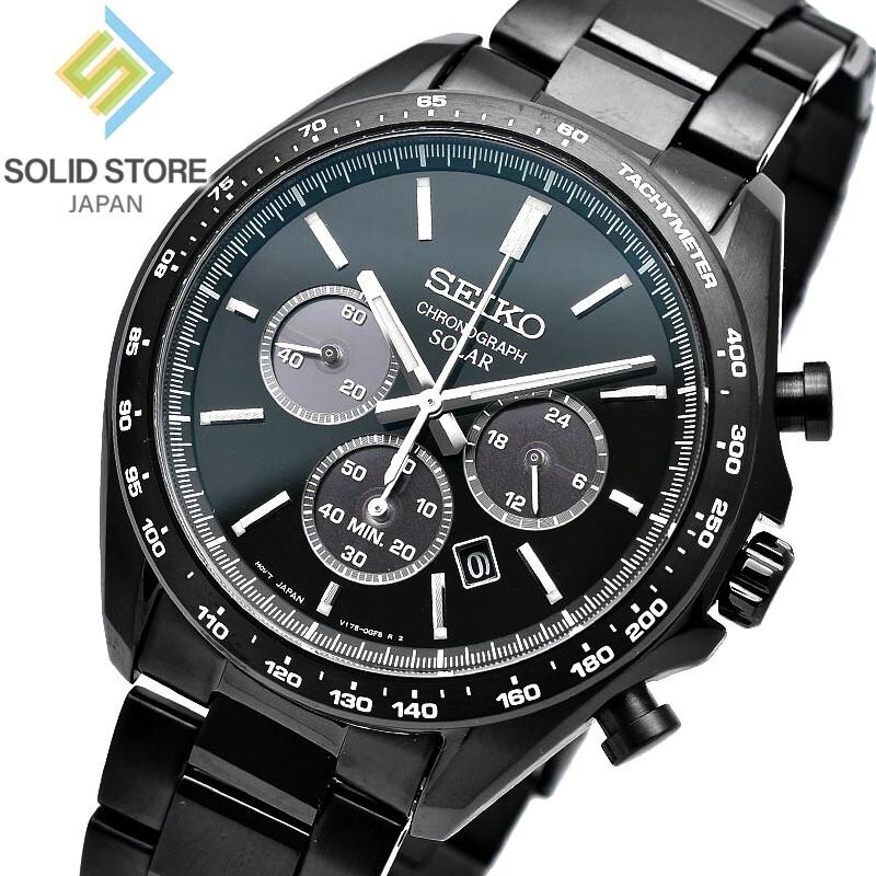 SEIKO SELECTION SBPY169 Chronograph Solar Analog Watch All Black 42.2mm
