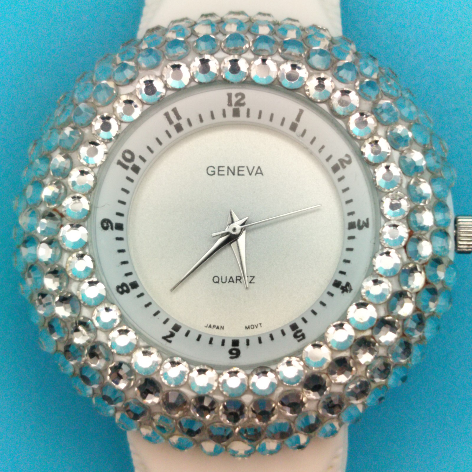 Geneva Women’s Bling Rhinestone Quartz Wristwatch White Silicone Band RW-46