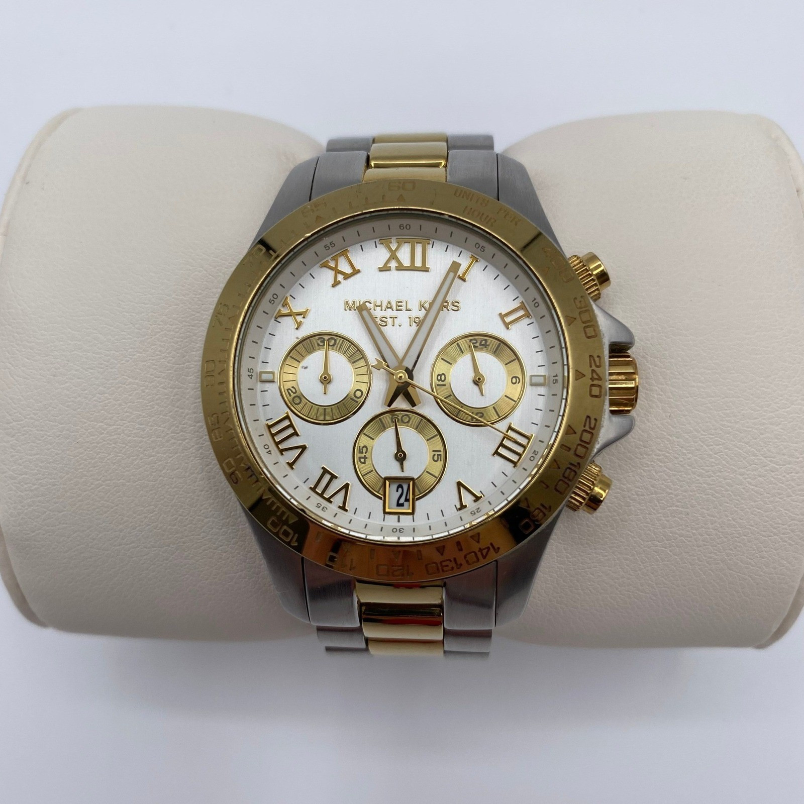Michael Kors MK5455 Two Tone Silver Gold Chronograph Watch Roman Numerals 10 ATM