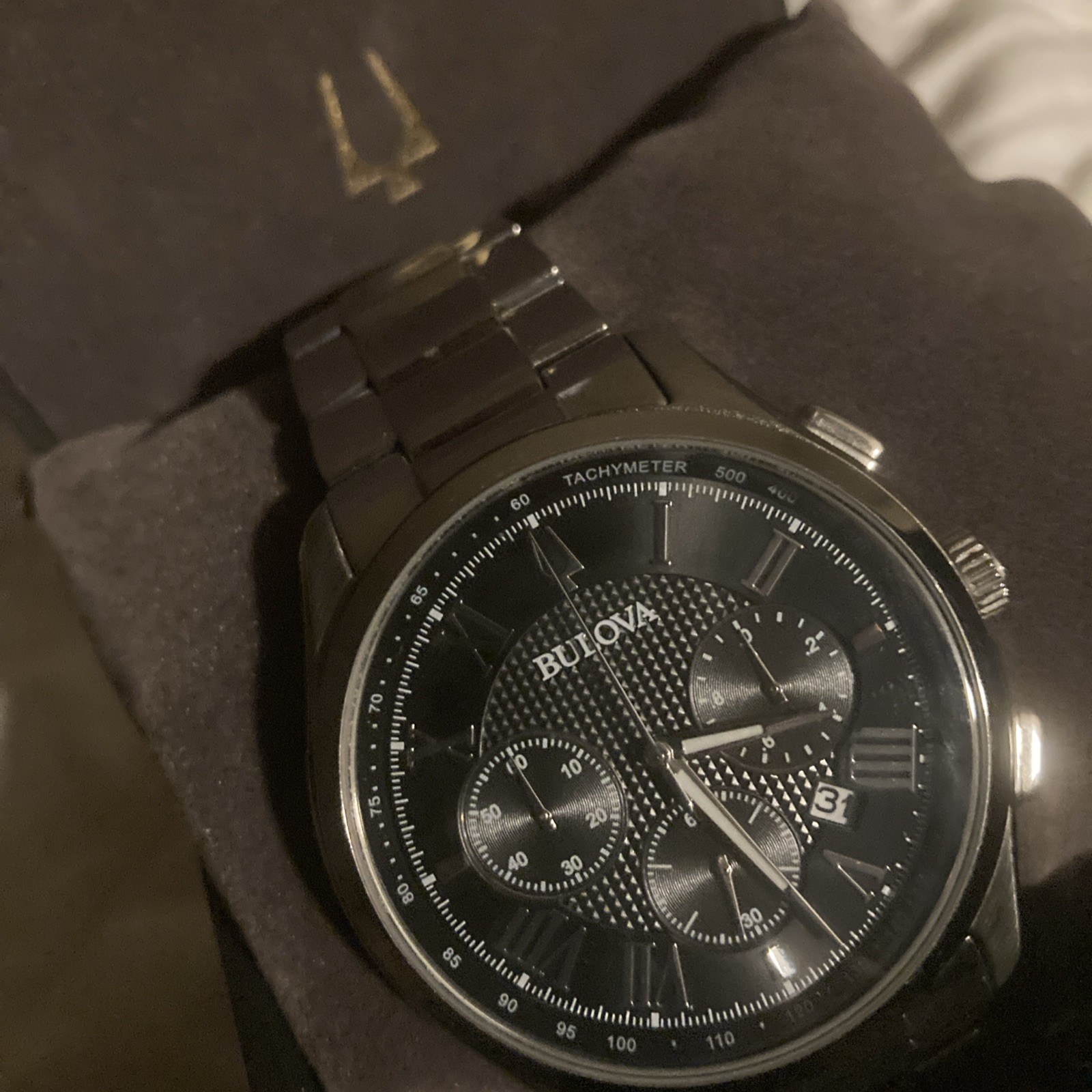 Bulova Classic Wilton Men’s Black Dial 96B288 Quartz Chronograph Watch 46.5mm