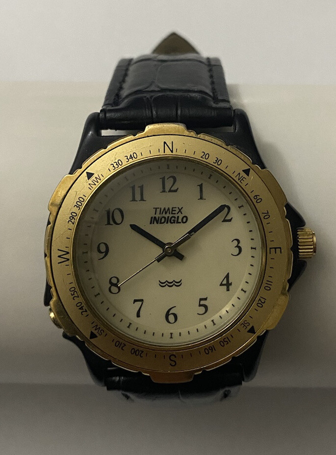 Vintage Timex Indiglo Compass Bezel Gold Tone Philippines Analog Watch🆓🇺🇸🚢