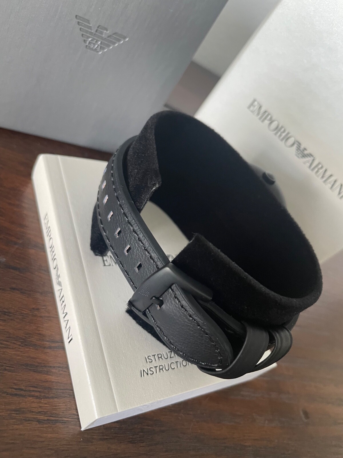 Emporio Armani Mens Classic Black Leather and Silicone Strap Watch AR1973