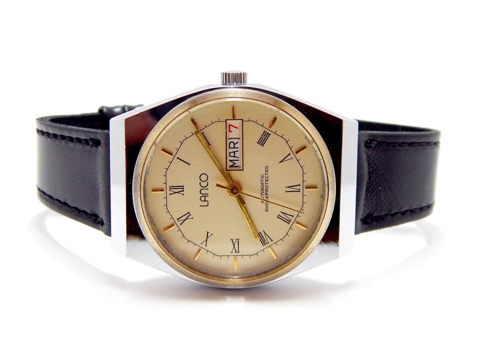 Watch LANCO Automatic Ronda-Matic Case Steel Circa 1970 Men 35mm x 40mm Working