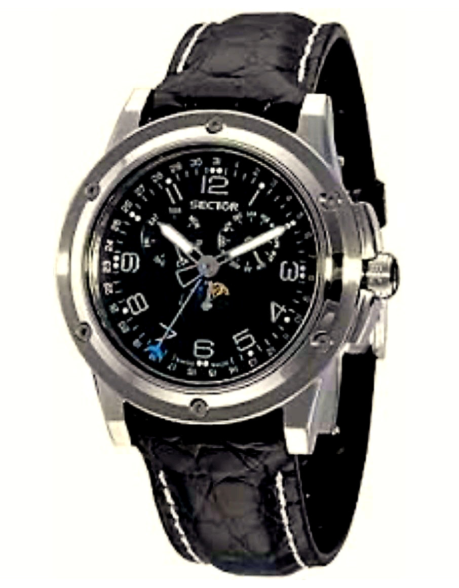 New Sector 850 Moon Face Steel Leather 100Mt Swiss Made Watch