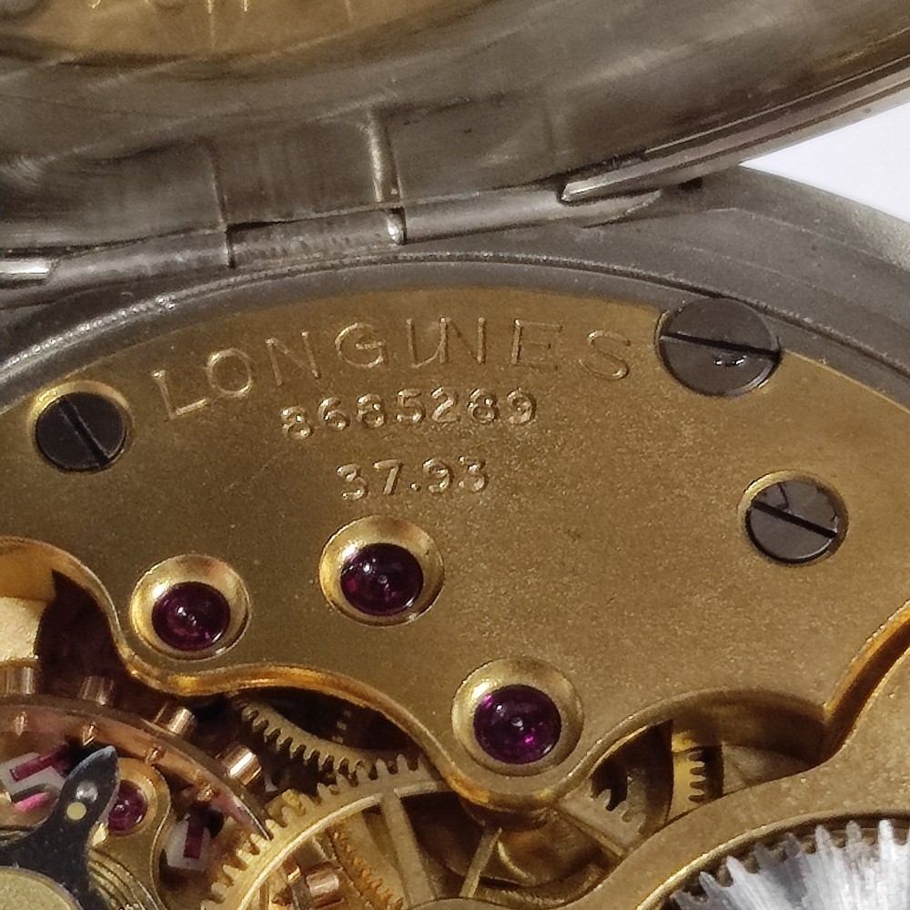 Longines White Dial Double Time Steel Pocket Watch