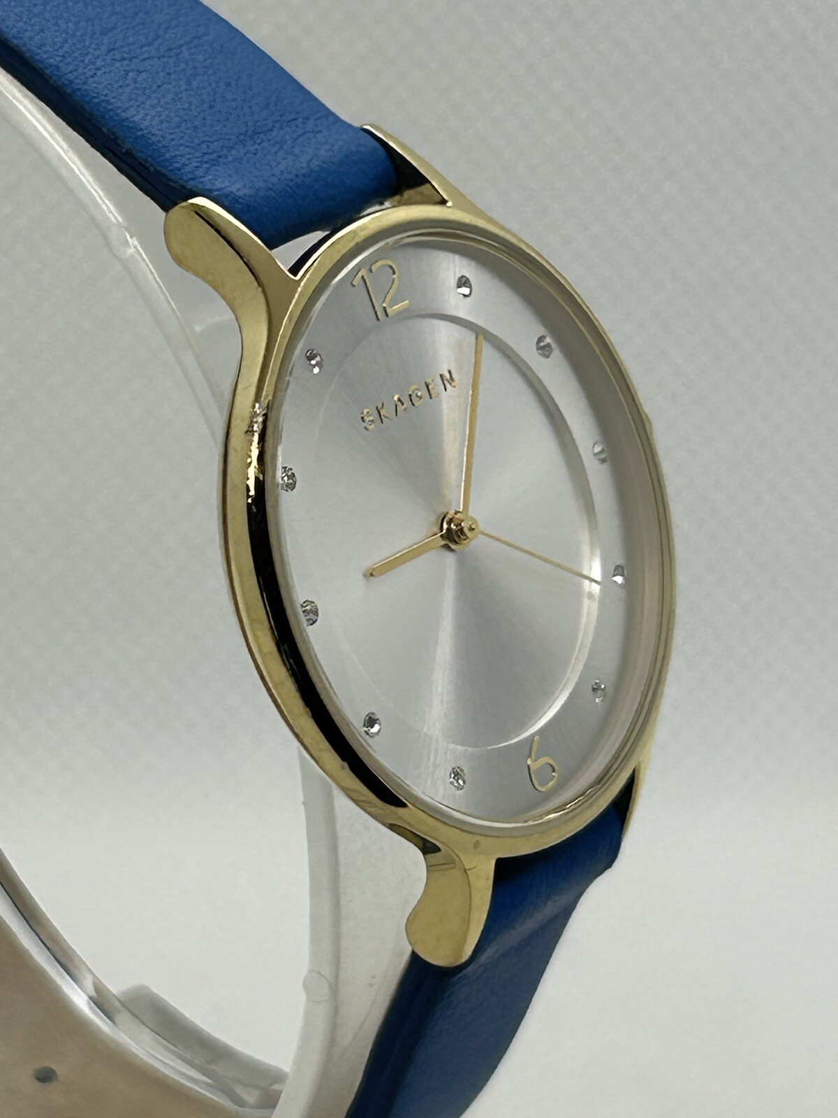 Skagen Anita SKW2340 Women’s Blue Leather Band Mineral Crystal Analog Watch 30mm