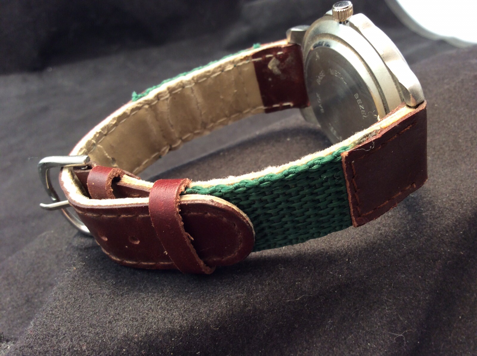 Very Nice Working ARMY Quartz Watch With Military Time Leather & Canvas Band