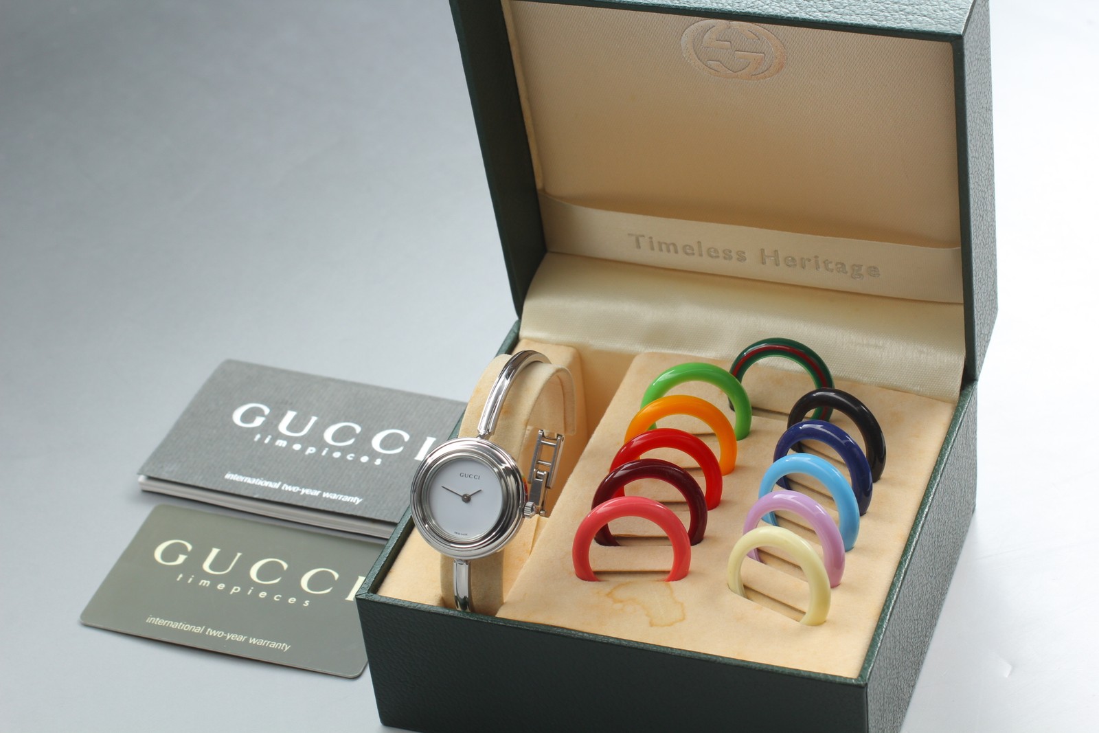 Vintage Gucci Change Bezel 11/12.2L 12 Colors Silver Women’s Quartz Watch [Box]