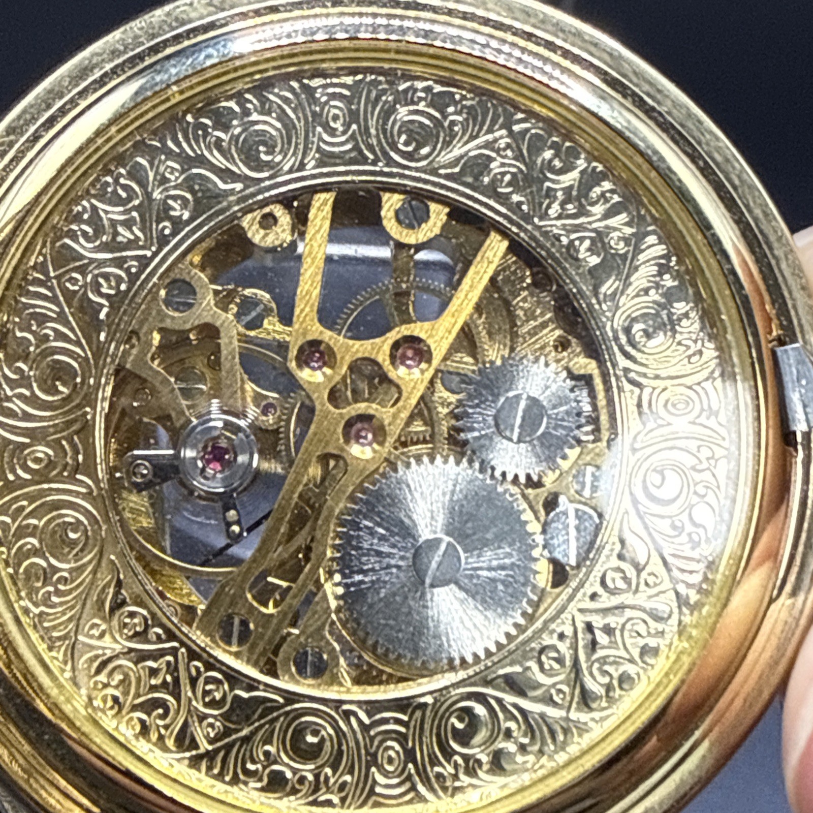 Vintage Rotary Gold Plated Skeleton Half Hunter Pocket watch -Good Working Order