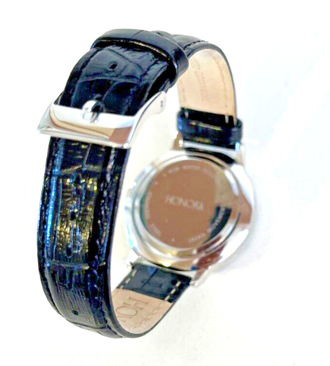 Honora Ladies Watch Mother of Pearl White Topaz Croc Embossed Leather Band NEW