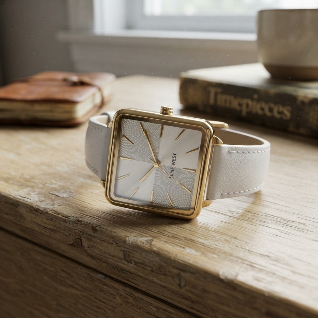 Elegant Women’s Dress Watch with Faux Leather Strap and Textured Silver Dial