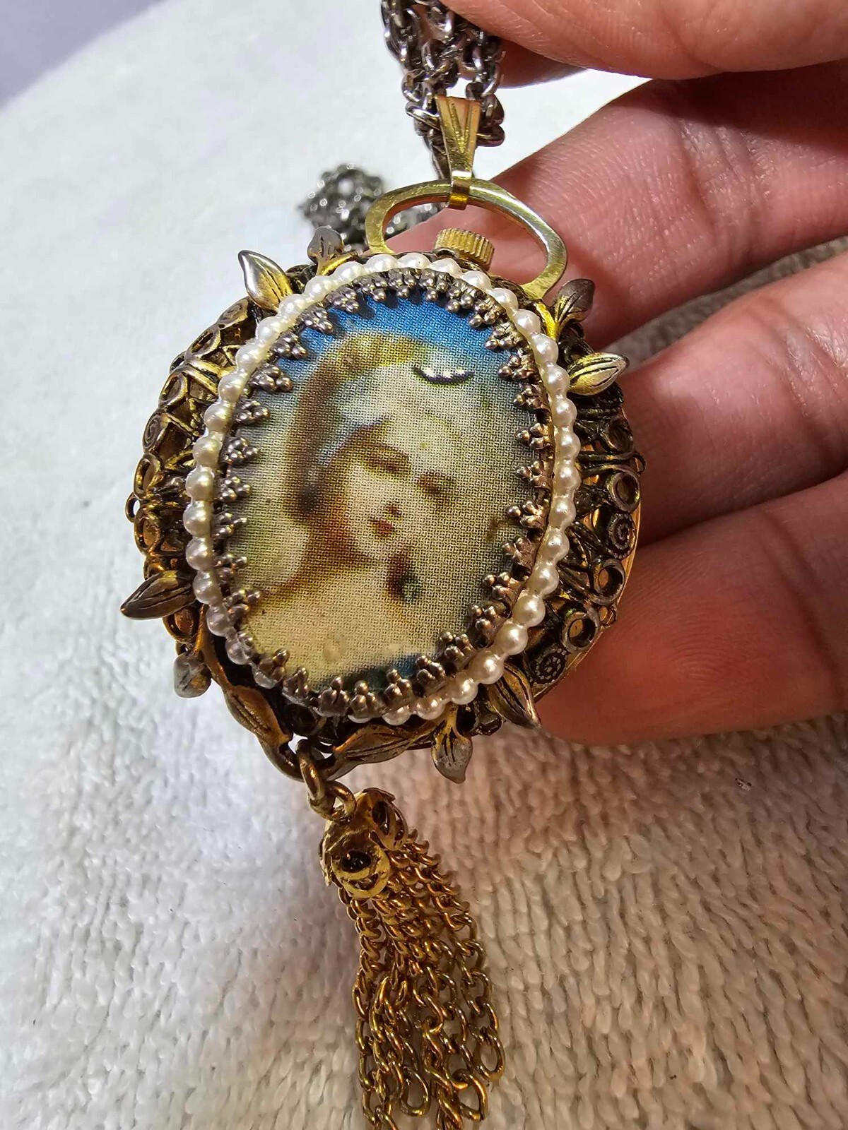 Norman De Luxe Watch Pendant Necklace 24.5″ Woman Lady Portrait swiss made -READ