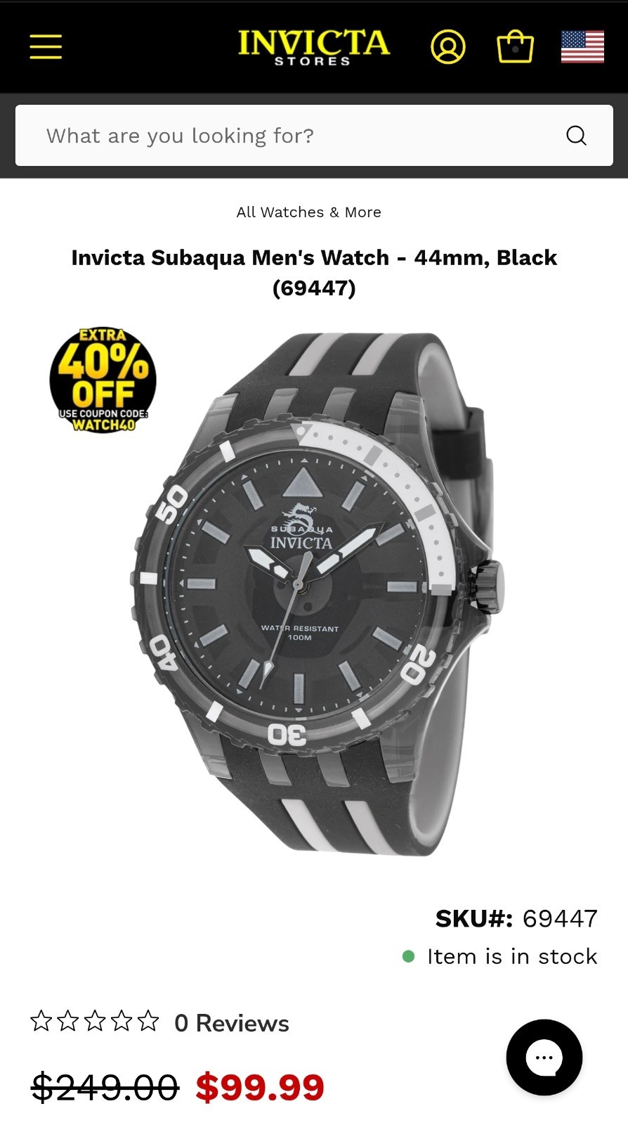 Retail 249.99 Subaqua Chromamode Black Men’s Watch Model 69447