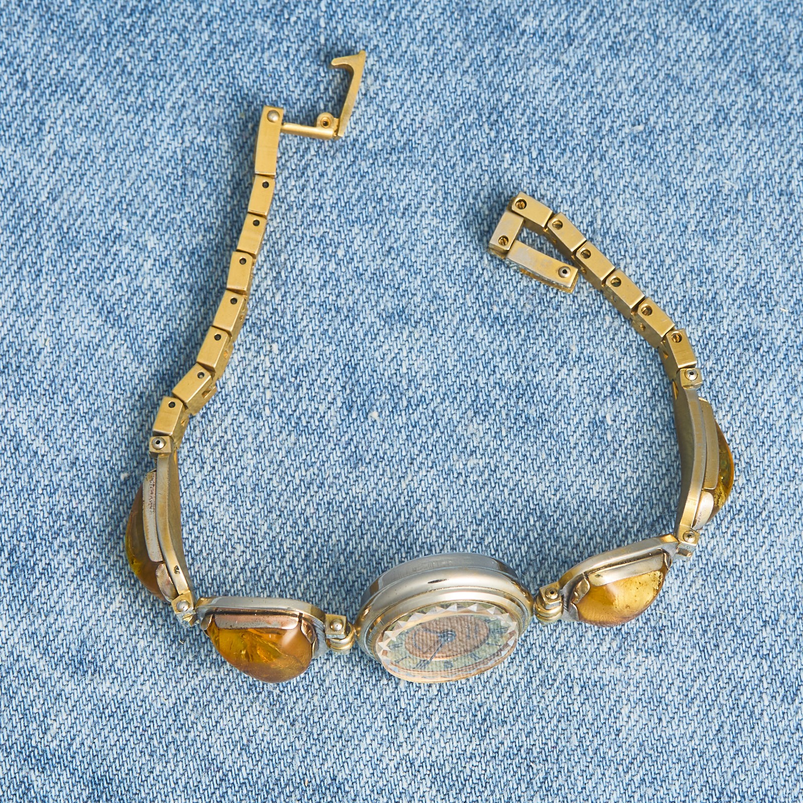Vintage Chaika Watch Natural Amber Bracelet Russian Mechanical Watch 1990s.