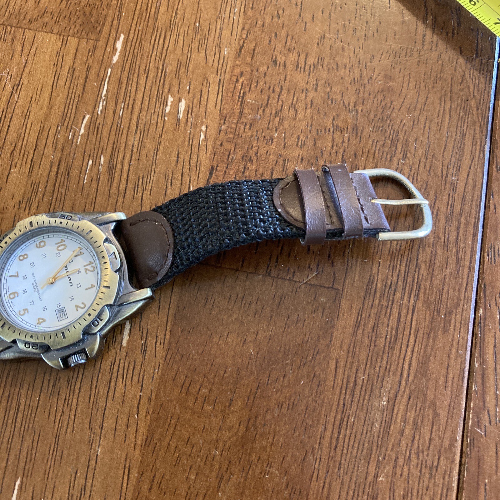Milan Camper Style watch w Analog Date Dial Canvas Leather Band Works MLN37602W
