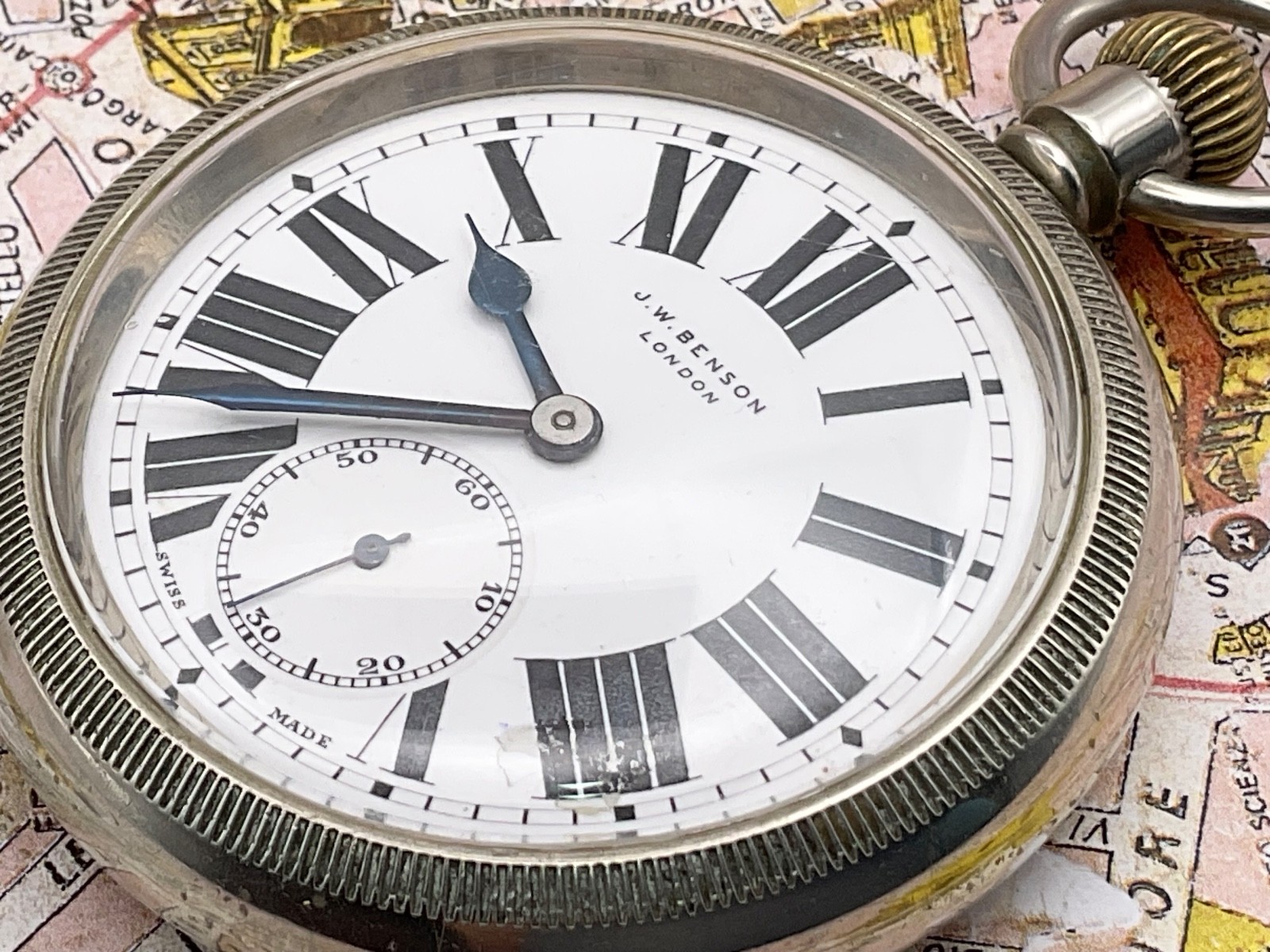 J.W. Benson London . Railroad style. Screw case. 1930 . POCKET WATCH
