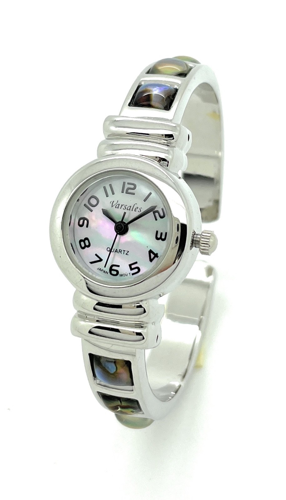 Varsales Ladies Elegant Metal Bangle Cuff Fashion Quartz Watch with Stones