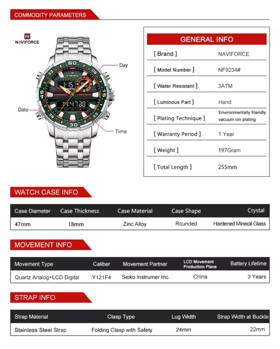 Men Watch Stainless Steel Quartz Luminous Classic Business Wristwatch