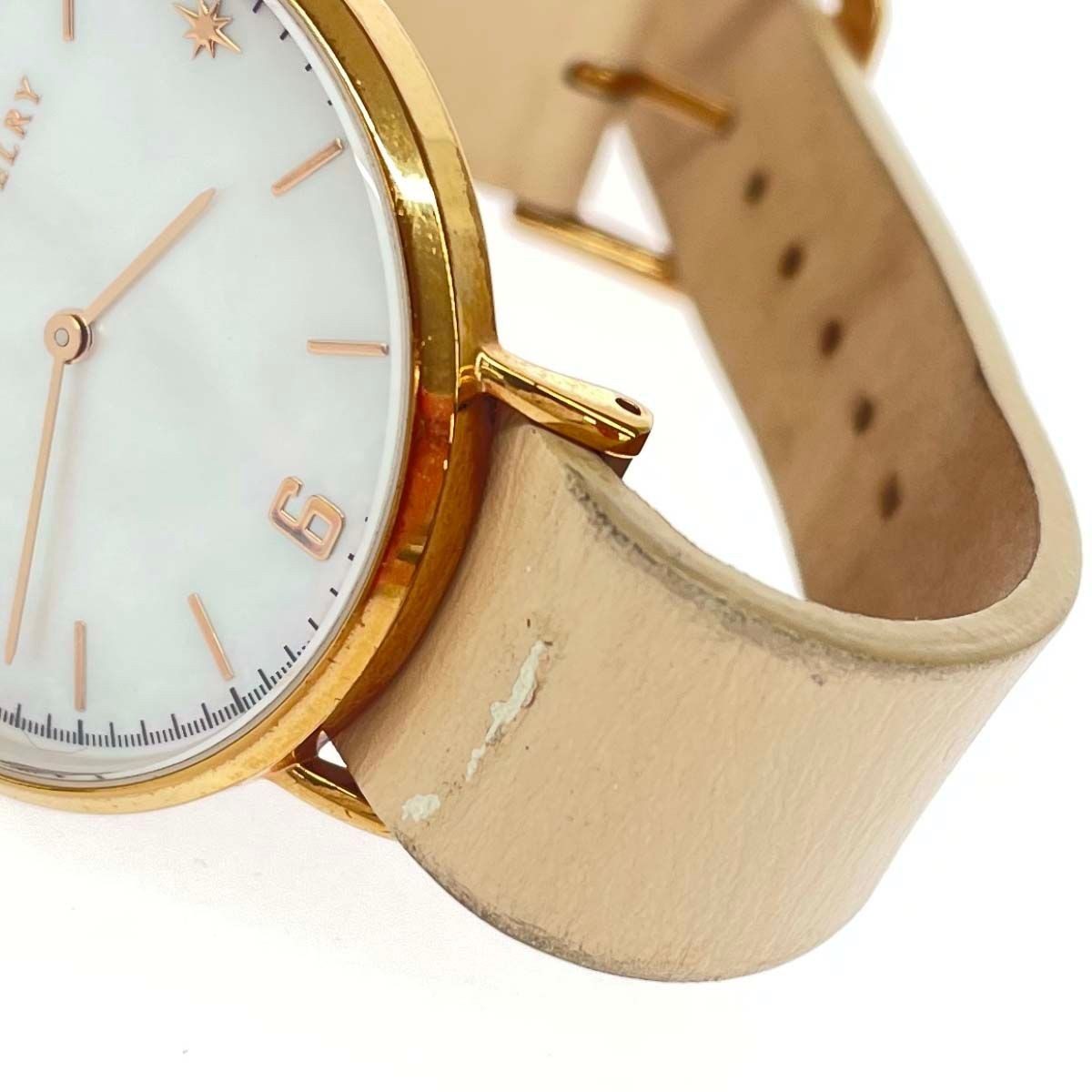 STAR JEWELRY Watch Quartz Shell Dial SS Leather Gold Color Beige Ladies 24000120