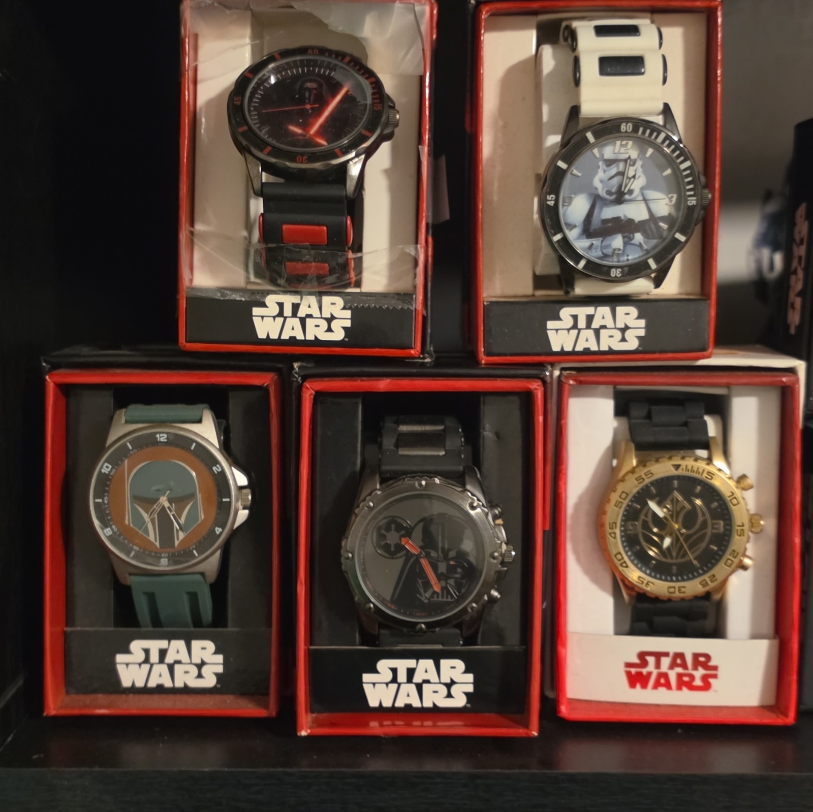 Star Wars Lot of 5 Character Analog Quartz Watches Silicone Bands w/ Boxes