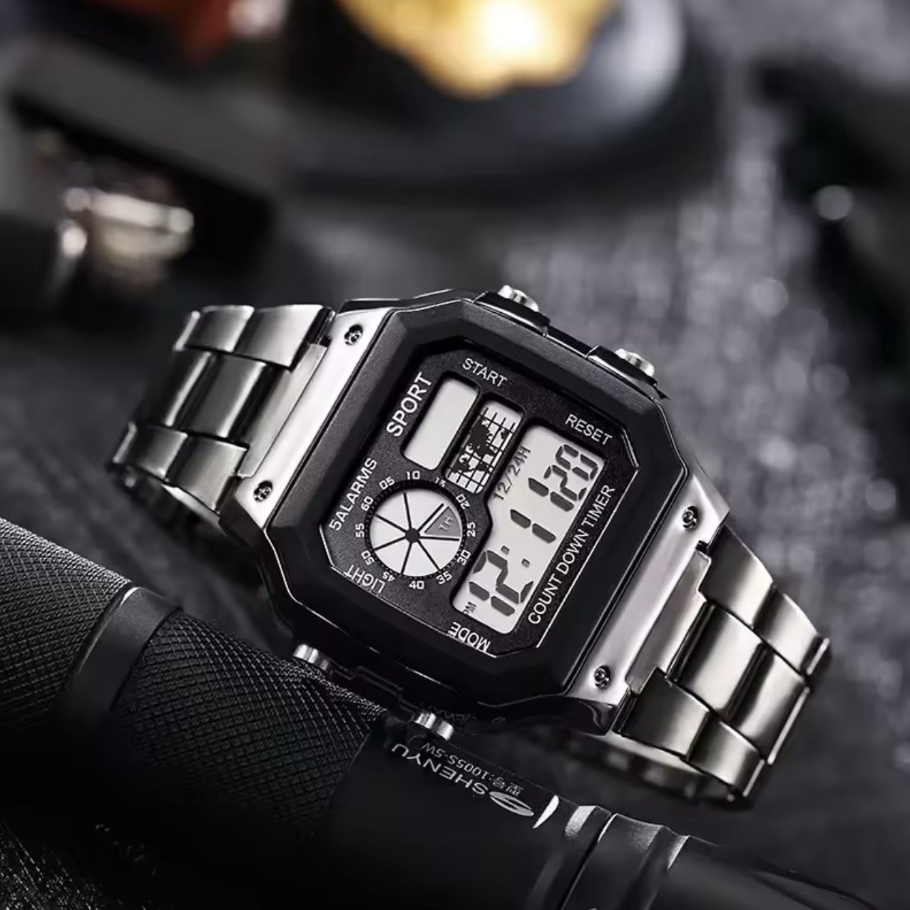 YIKAZE Luxury Waterproof 5ATM Gold Digital Watch Stopwatch / Alarm