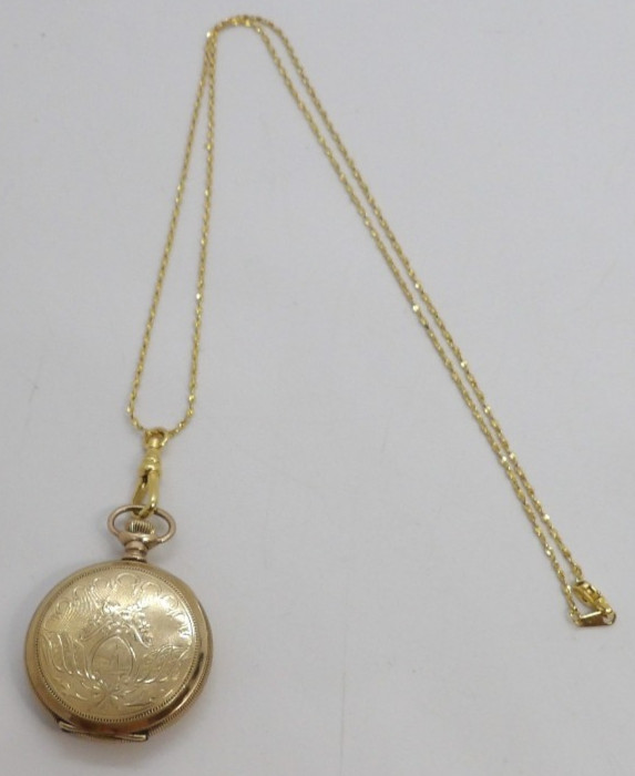 Antique Elgin 1910 Gold filled 20 year Stem Set Pocket Watch Necklace Locket