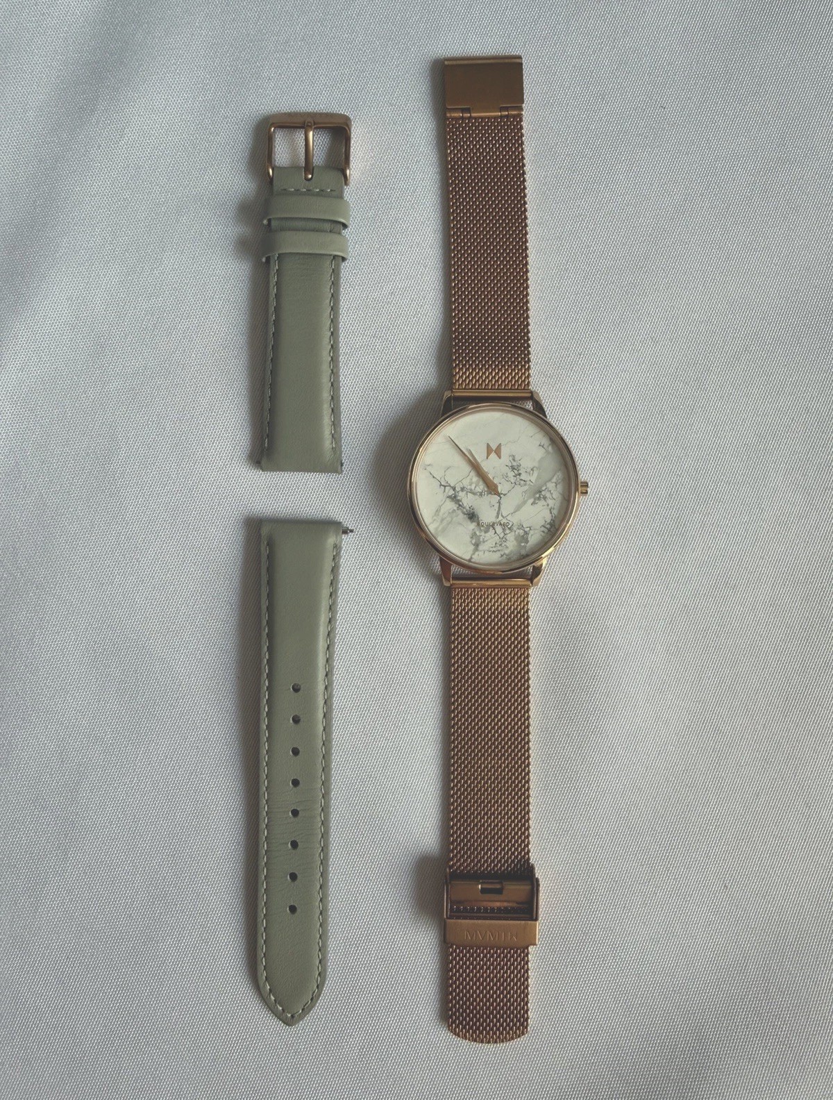 MVMT Boulevard Marble Dial Rose Gold Mesh Band Quartz Watch 38mm w/ Extra Strap