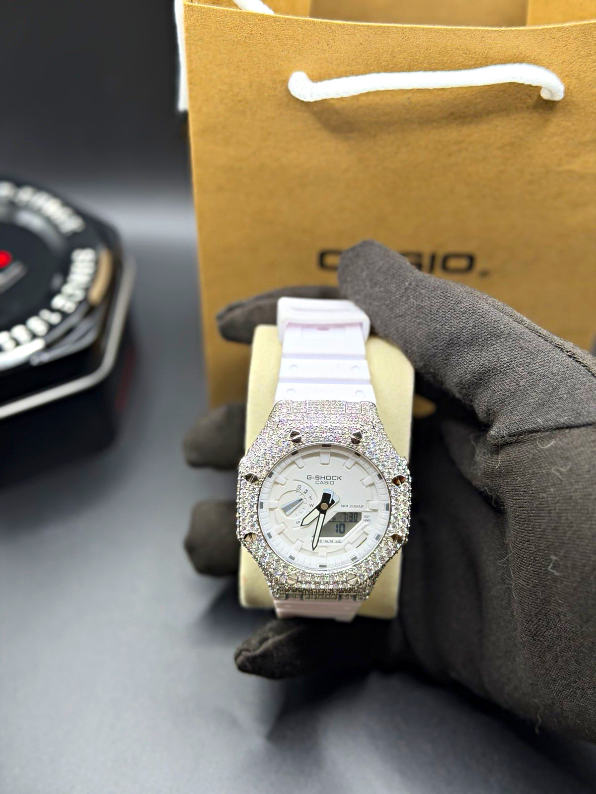 Custom moissanite G-SHOCK Analog/Digital Quartz White Dial 925 silver