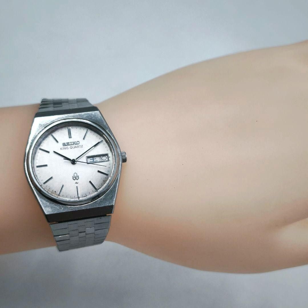 SEIKO King Quartz 5856-7020 Day Date Silver Watch Junk Japan Used
