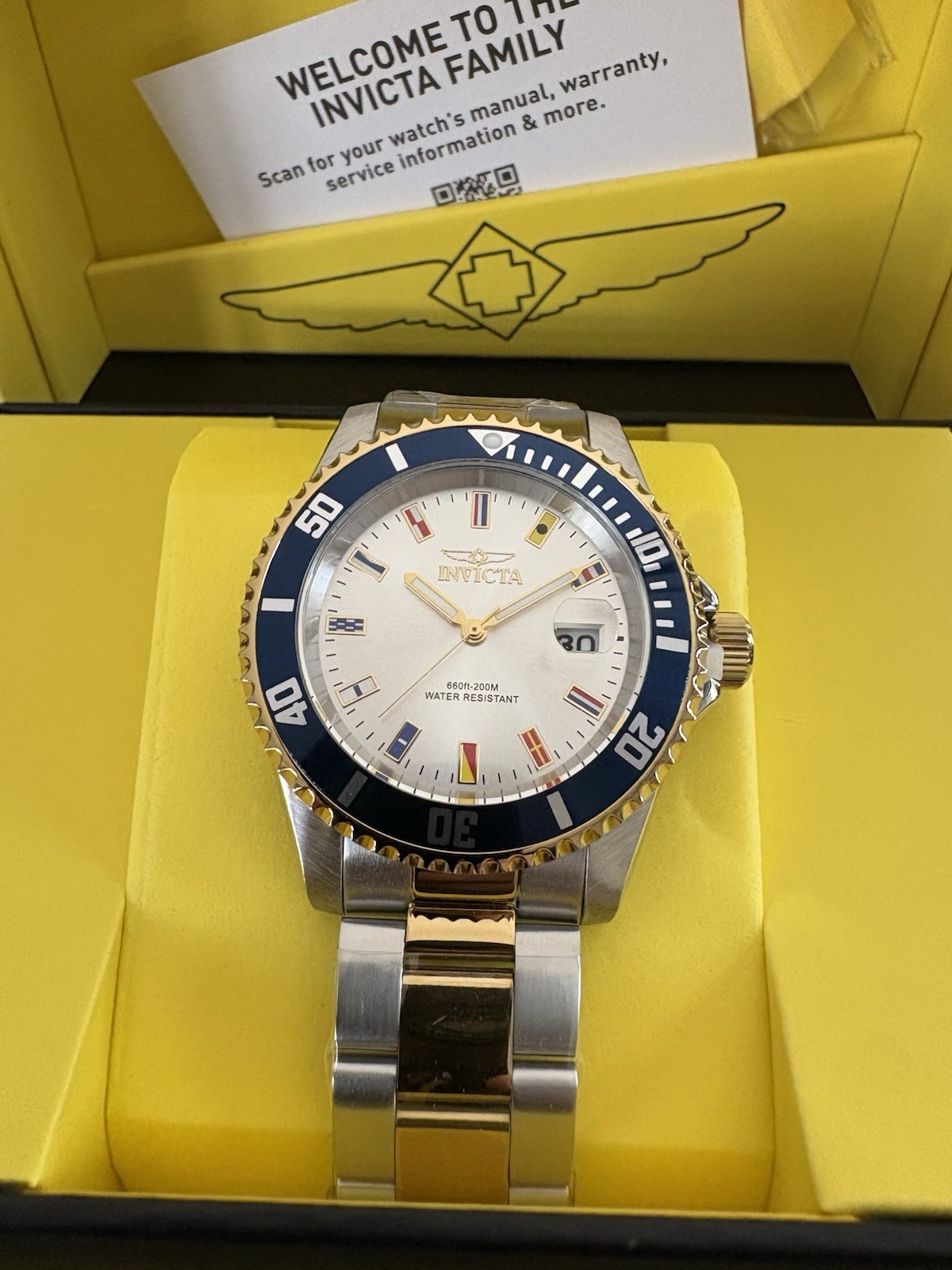 Invicta Pro Diver 49887 Nautical Flag White Dial Two Tone Quartz Mens Watch New