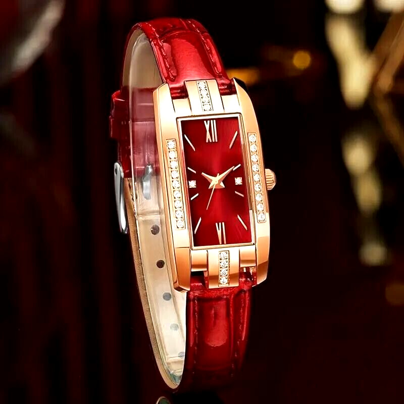 Relojes cuarzo esfera cuadrada números romanospulsera diamantes imitación mujer