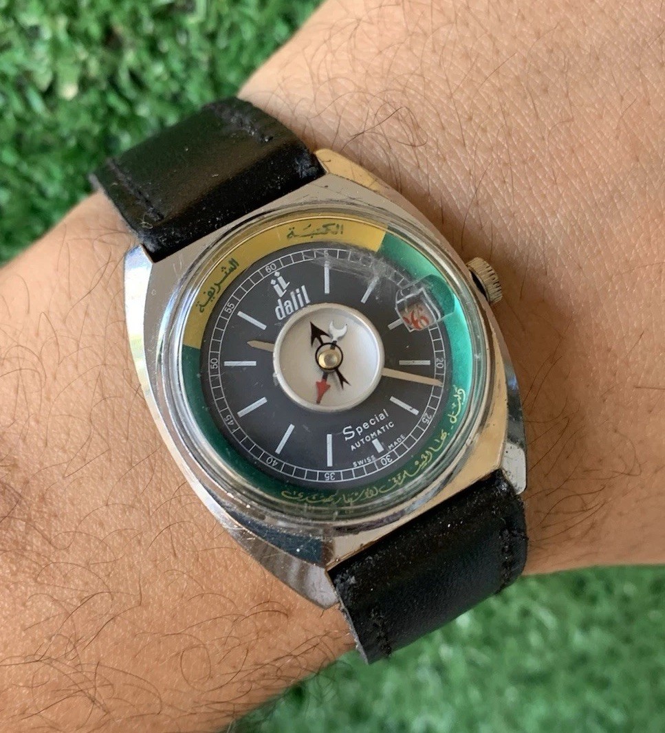 Dalil Special Automatic Islamic Compass Vintage Watch Swiss Made Date 34mm Men