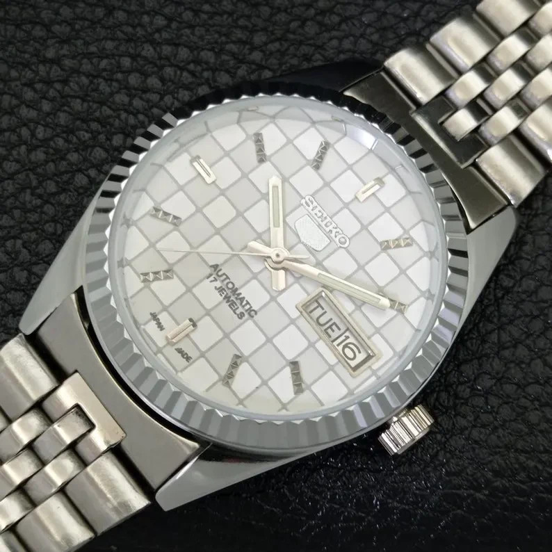 Vintage Seiko 5 6309a Automatic Refurbished Japan Mens Day/Date White Color Dial