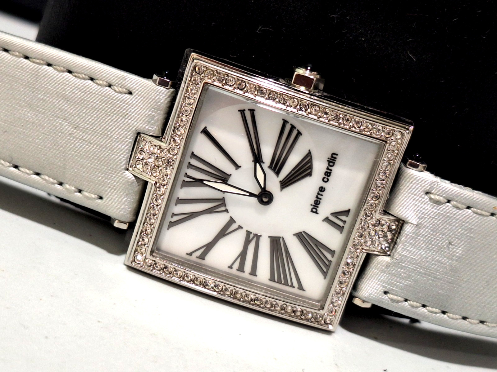 Pierre Cardin 28mm Tank Square Silver color Arabic# CrystalBezel Quartz NEW