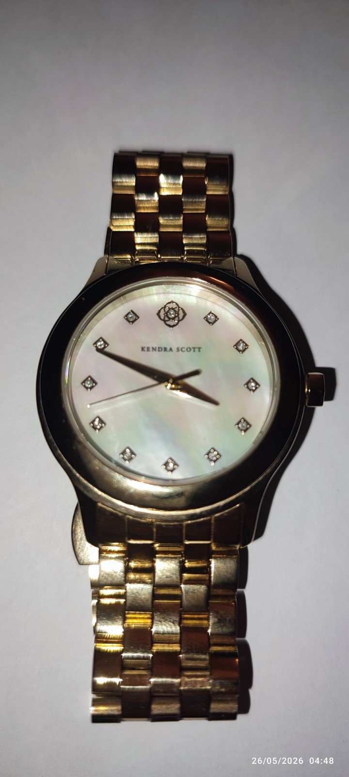 KENDRA SCOTT Women’s Gold Mother of Pearl Dial and Rhinestone Elegant Luxury Watch