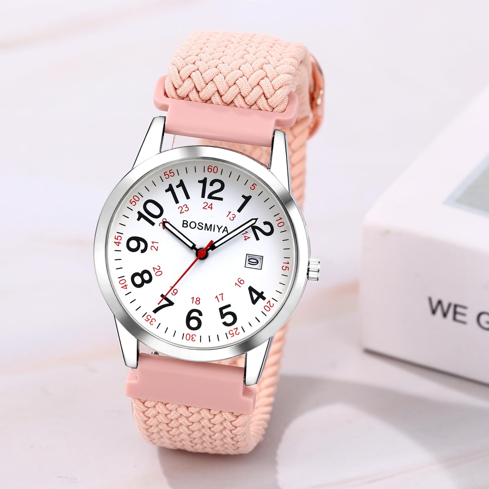 Lancardo Braided Elastic Strap Watch Analog Quartz Adjustable Pink Band Arabi…
