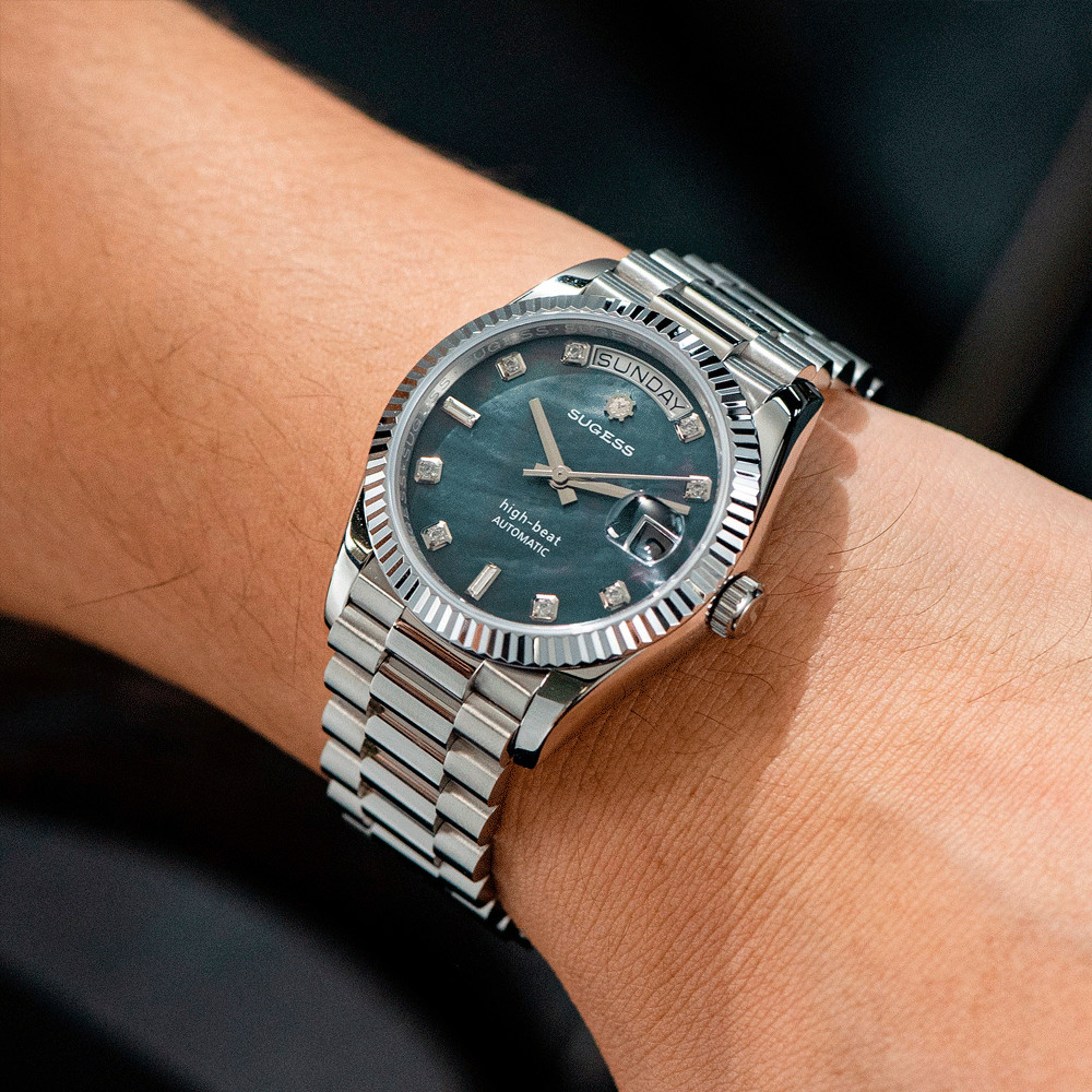 Sugess S449 Automatic Blue Steel Mother of Pearl Date Women’s Watch