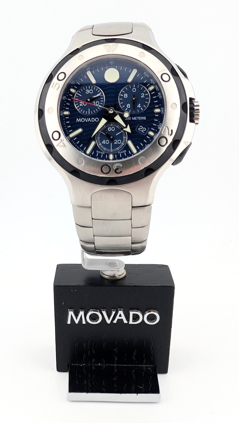 Movado Men’s Series 800 Chronograph SS/Azure Blue Dial Watch Model #84.C5.1896.1